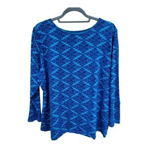 Lane Bryant Top Plus Size 22 / 24 W Cotton Blend Blue Print Long Sleeve Casual